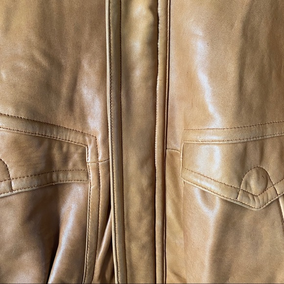 Vintage Brown Cognac Leather Bomber Pockets Jacket - Picture 6 of 12